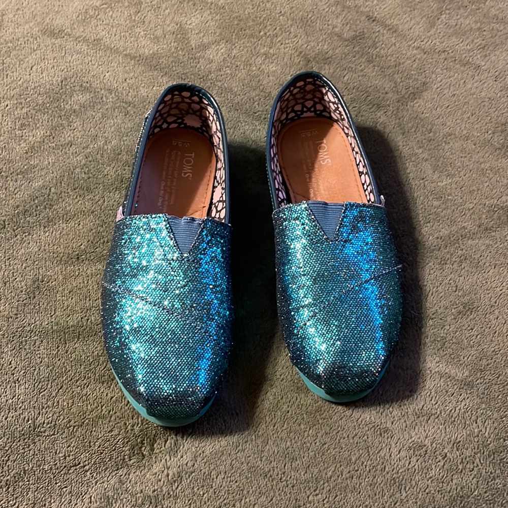 Toms dark aqua glitter canvas shoes